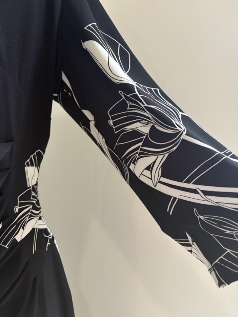 Anne Klein Black and White Floral Midi Dress with Draped Side - Picture 6 of 11